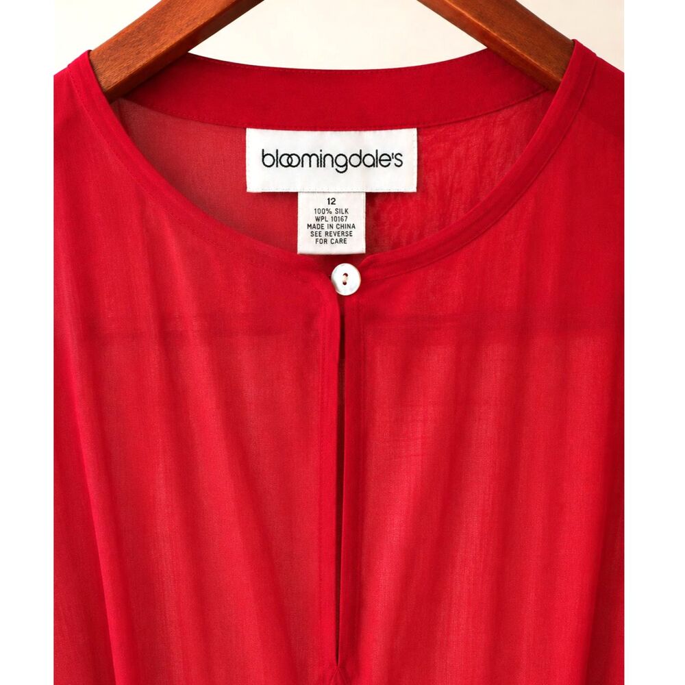 Vintage Bloomingdale Womens Silk Red Drape Short Sleeves Dress Size 12 - Picture 8 of 8